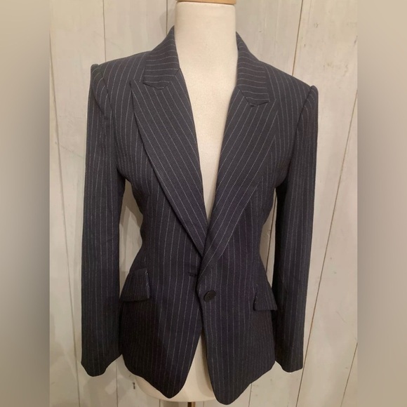 L'Agence‎ Chamberlain Pinstriped Blazer In Navy Blue 1-Button Size-2 NEW Rt-650$ - Picture 1 of 7